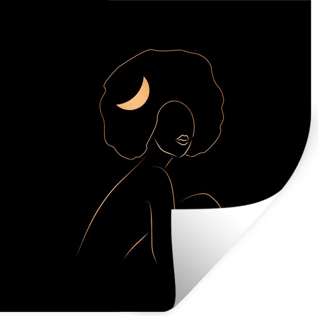MuchoWow Wandtattoo Wandsticker Wandaufkleber Frau - Mond - Gold - Strichzeichnung 50x50 cm Selbstklebend und Repositionierbar - Selbstklebend - ...