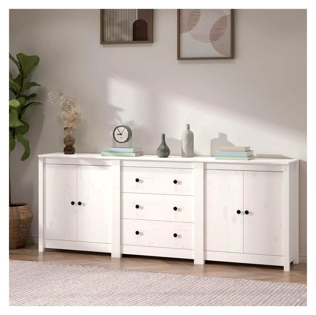 Sideboard Schrank Anrichte Kommode Beistellschrank Mehrzweckschrank Standschrank Wohnzimmerschrank Weiß 210x35x80cm Kiefernholz