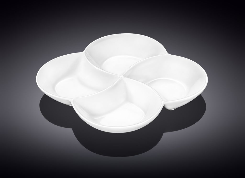 Wilmax Unterteilter Servierteller 22 x 22 cm mit 4 Fächern aus Porzellan, Weiß WL-992649/A