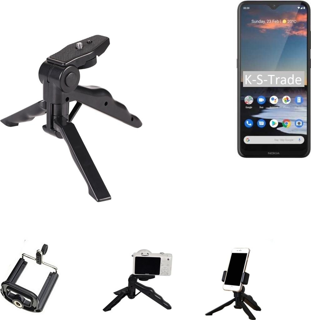 K-S-Trade Stativ Tisch-Ständer Dreibein Handy-Stativ Ständer kompatibel mit Nokia 5.3 Mini-Stativ Smartphone Tripod Handy-Stativ aus Plastik schwarz