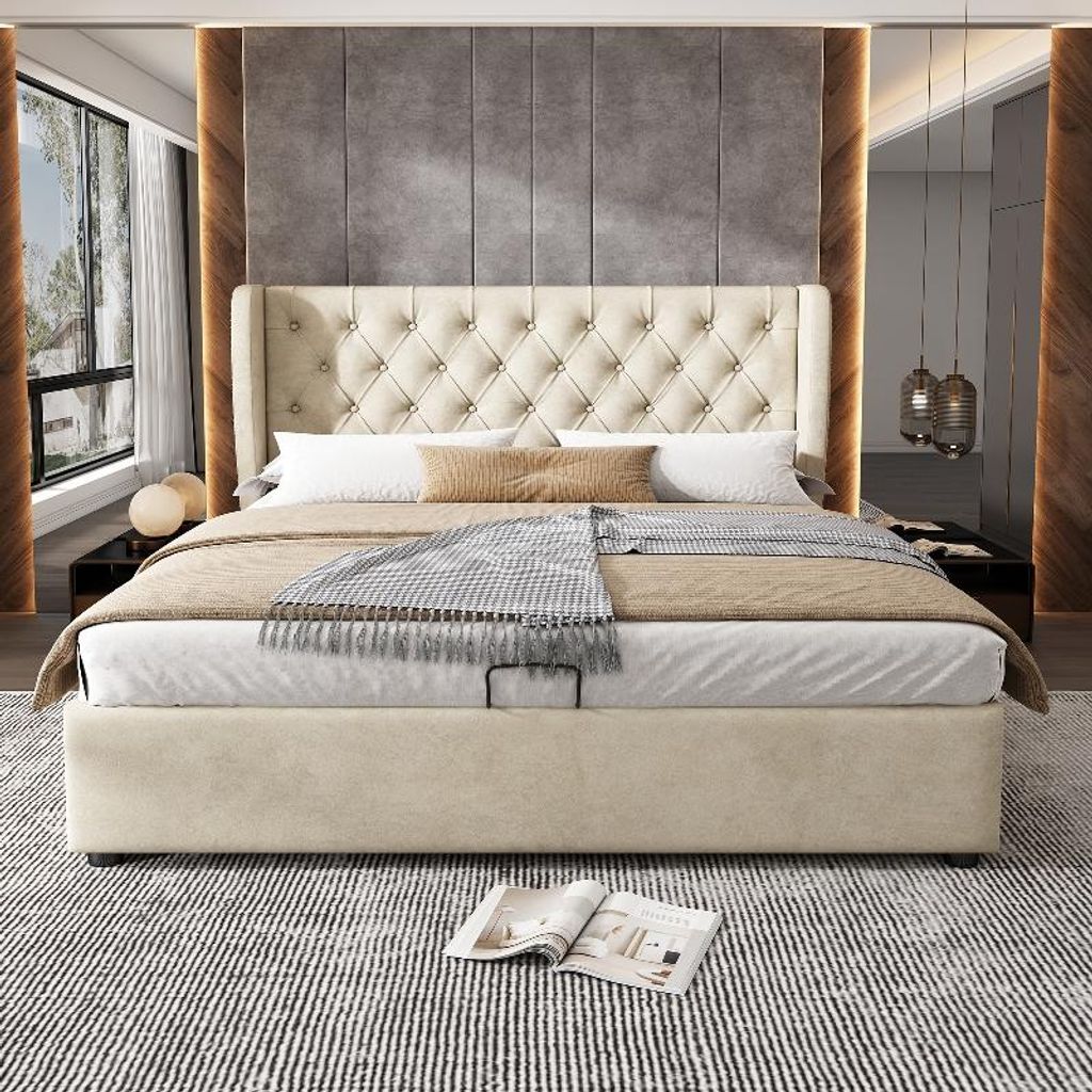Stauraumbett Polsterbett 180x200 cm Beige Samt Produktbild 