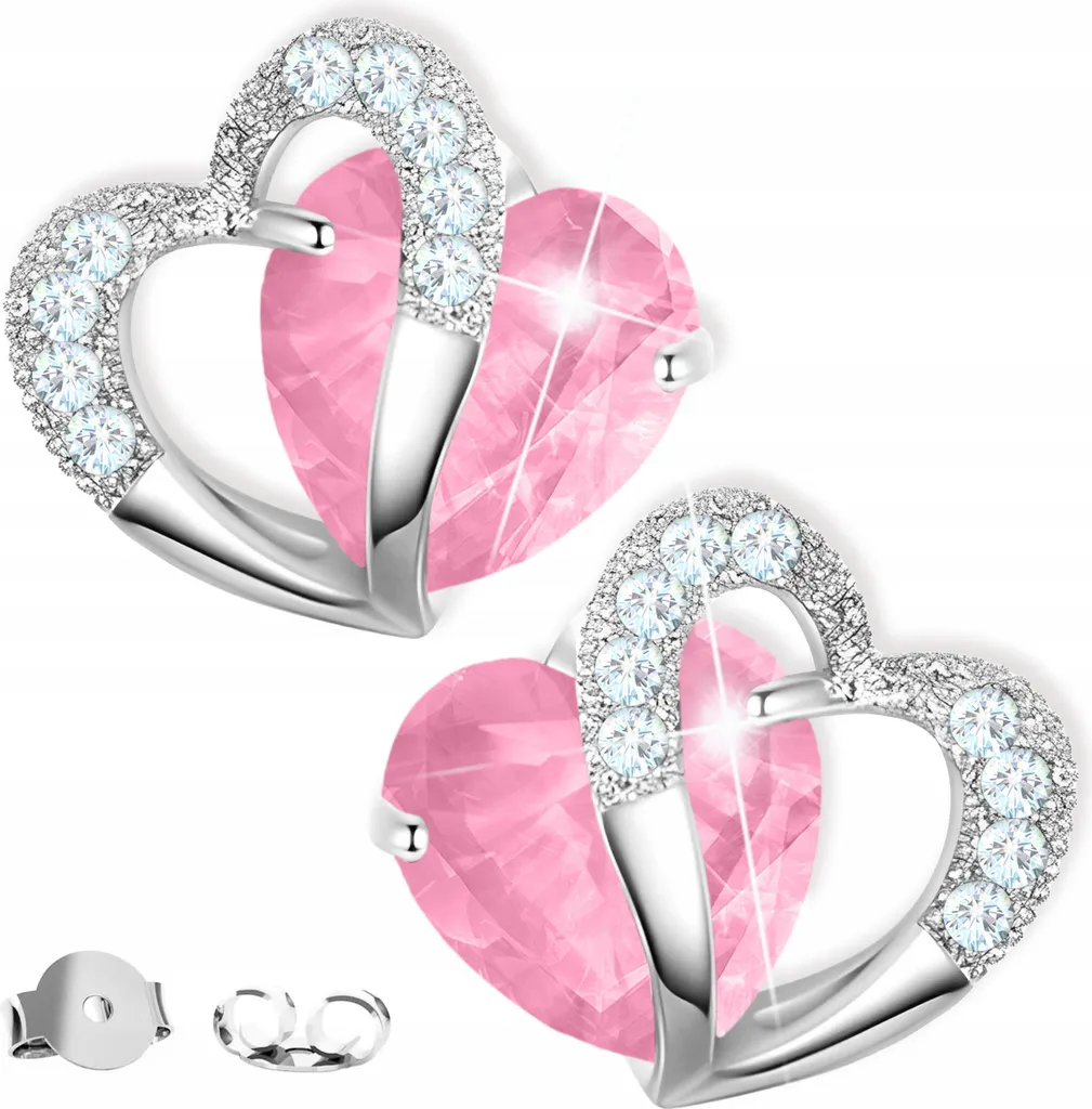 Set Collana e Orecchini Argento 925 Cuore Rosa Cristallo - Parure Donna - 3