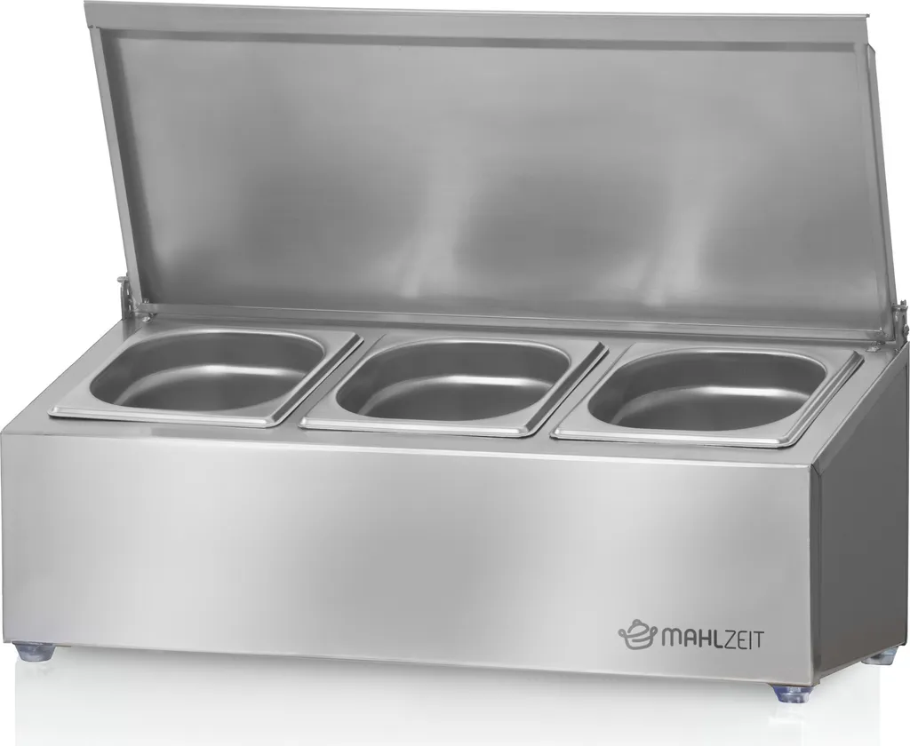 Contenitore per ingredienti in acciaio inox Meal, 3 contenitori GN da 1/6 con piedini in gomma, contenitore per riscaldamento, salad bar