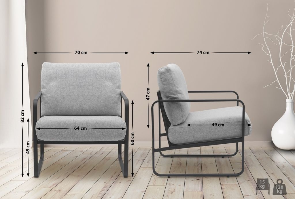 Design-Shop Křeslo Manea  látka / kov- Světle šedá Obrázek produktu 5