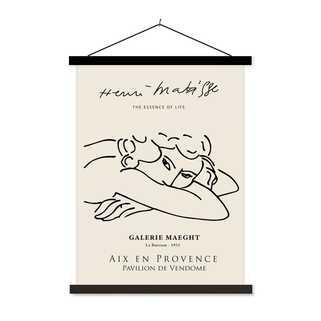 MuchoWow Textilposter Matisse - Frau - Porträt - Strichzeichnung 60x80 cm mit schwarzem Rahmen - Plakathalter