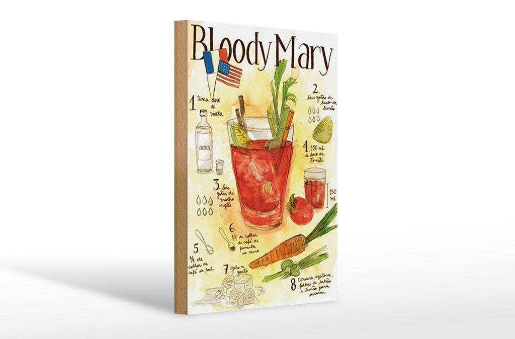 Holzschild Rezept 20x30cm Bloody Mary Vodka limao tomate
