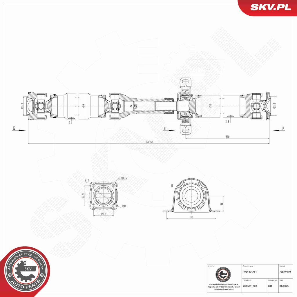 ESEN SKV Kardanwelle Gelenkwelle Achsantrieb für VW Amarok Pickup (2HA, 2HB, S1B, S6B, S7A, S7B) Hinten 76SKV119
