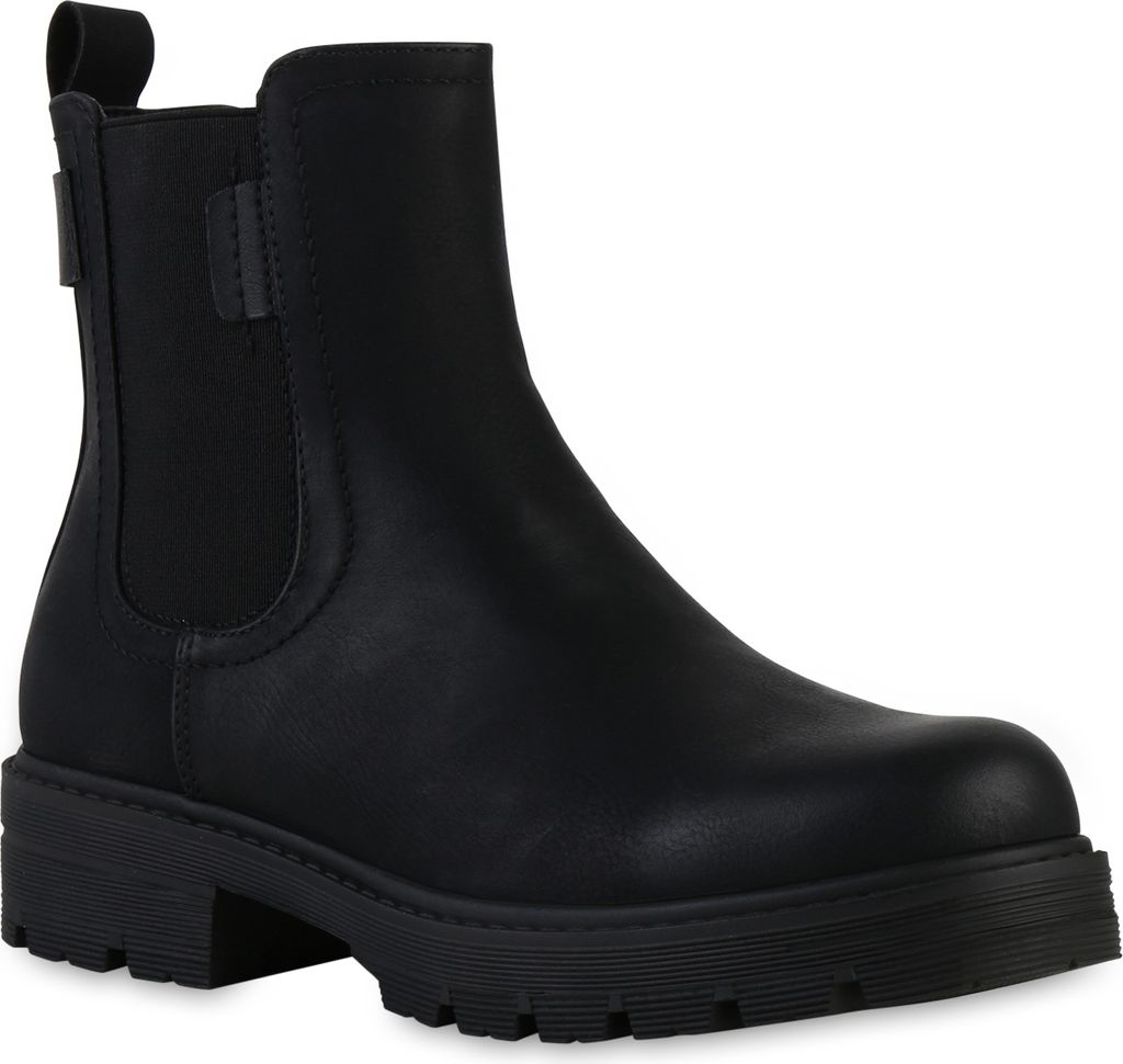 VAN HILL Damen Klassische Stiefeletten Profil-Sohle Plateau Vorne Schuhe 841383, Farbe: Schwarz, Größe: 38