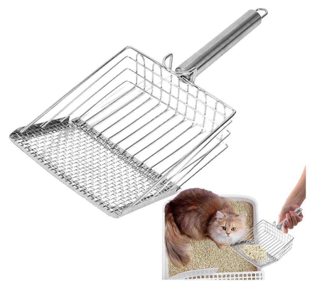 Katzenstreuschaufel aus Edelstahl - Robuste große Streuschaufel mit ergonomischem Griff für die Katzenpflege