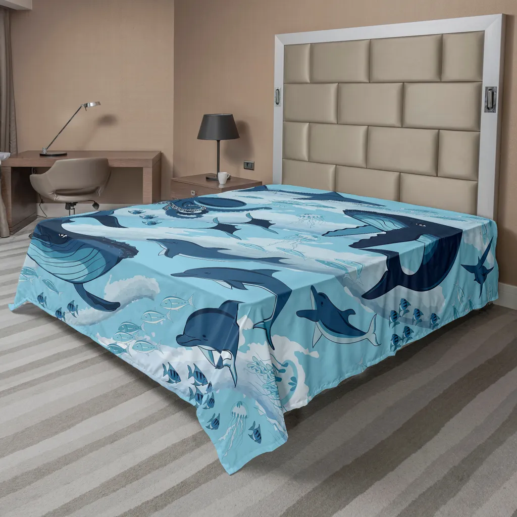 Drap de lit thématique mer pour chambre d'enfant ou adulte bleu