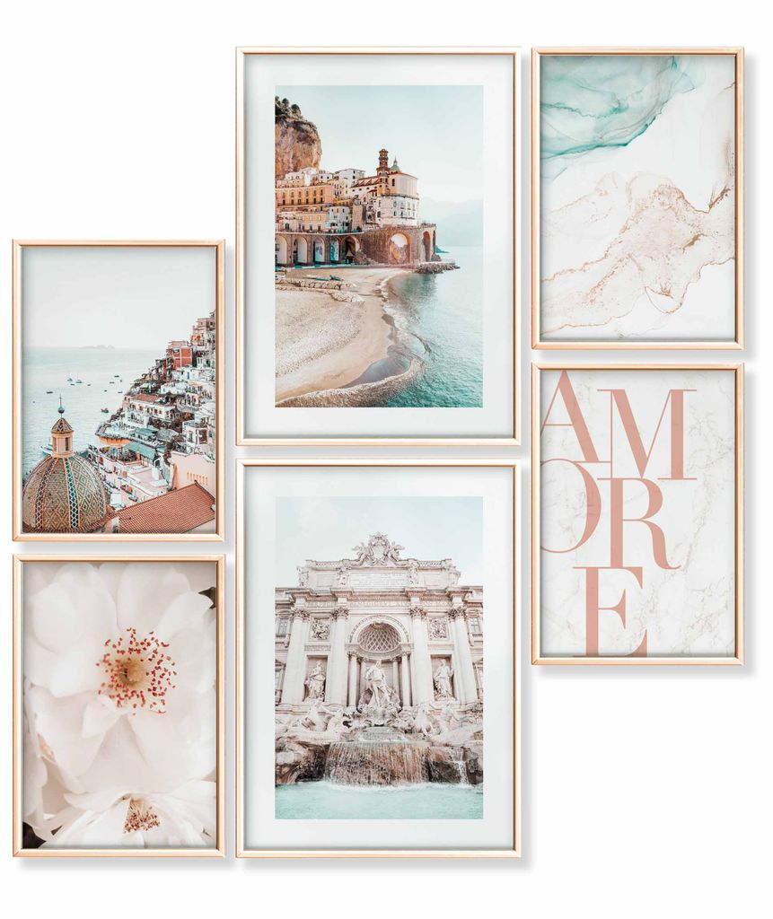 Heimlich Premium Poster Set, 2 x DIN A3 & 4 x DIN A4 - ca. 30x42 & 21x30, Stilvolle Poster Collagen mit passenden Bilder als Wanddeko » Italien ...
