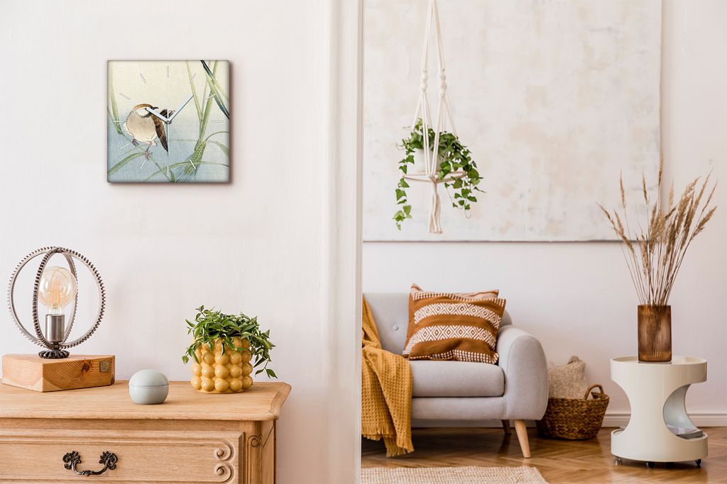 Coloray Hodiny Unikátní 30x30 cm Tiché hodiny Pro obývací pokoj a kuchyň Nástěnné hodiny Plátno Bílé ručičky hodin - Sparrow Animal Bird