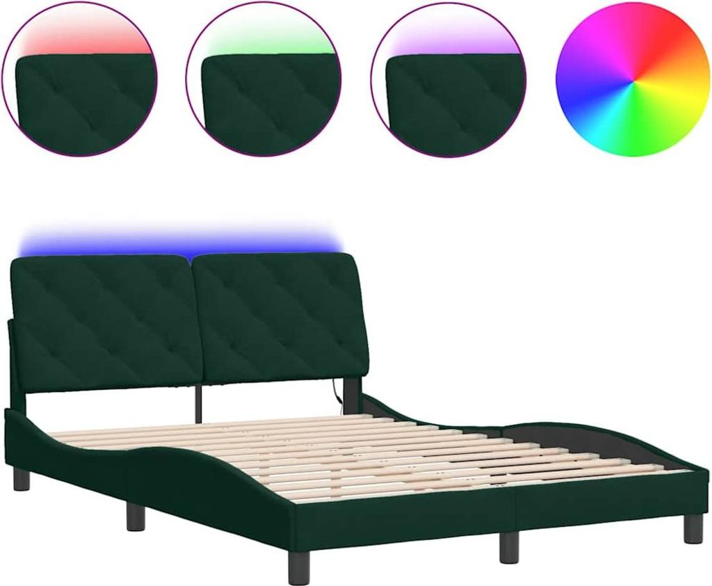 vidaXL Bettgestell mit LED ohne Matratze Dunkelgrün 140x190 cm Samt