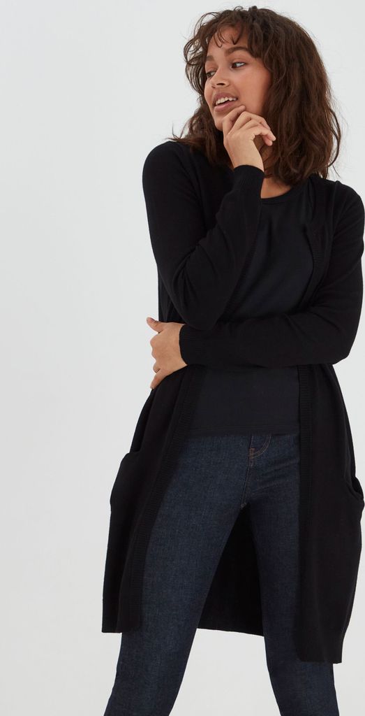 Pulz Jeans PZSARA Damen Lange Strickjacke Feinstrick Cardigan Longstrickjacke mit aufgesetzten Taschen Regular fit