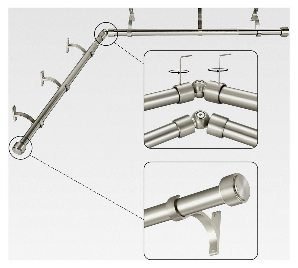 Eck-Fenster-Gardinenstangen, verstellbar, mit Aluminium-Endkappen und Halterungen, 2,5 cm Durchmesser, 2-seitig, 91,4–183,9 cm, gebürsteter Nickel
