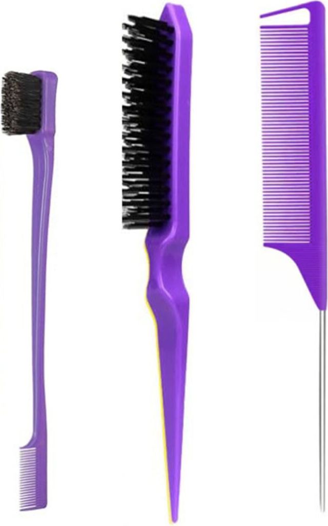 3-teiliges Haarstyling-Kamm-Set mit doppelseitiger Kantenkontrolle, Toupierborstenbürste, Rattenschwanzkamm für Frauen, Rückenbürsten, Kämmen,...