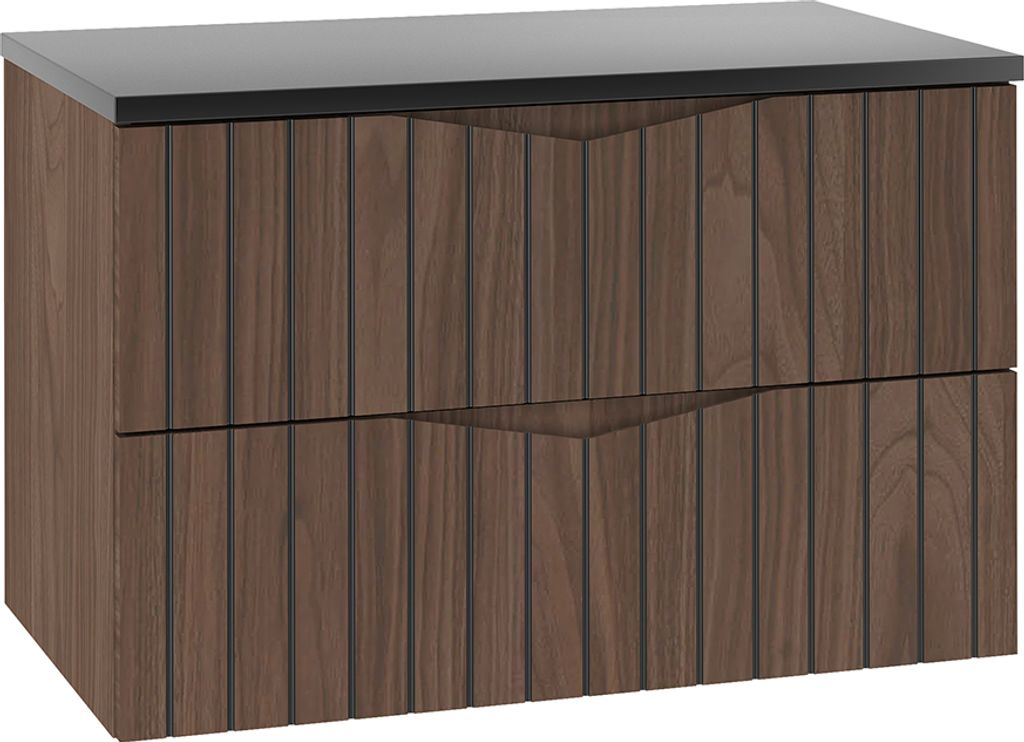 Waschtischunterschrank 80.6cm Siena mit 2 Schubladen, Holzoptik und Schwarz