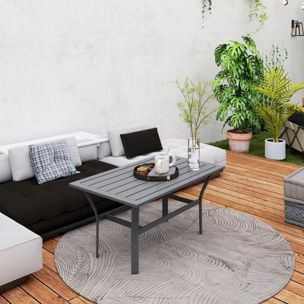 okwish Gartentisch Balkontisch Campingtische Outdoor Couchtisch mit Lamellendesign,wetterfest Sofatisch mit Lattenoberfläche und Metallrahmen,Dunk...