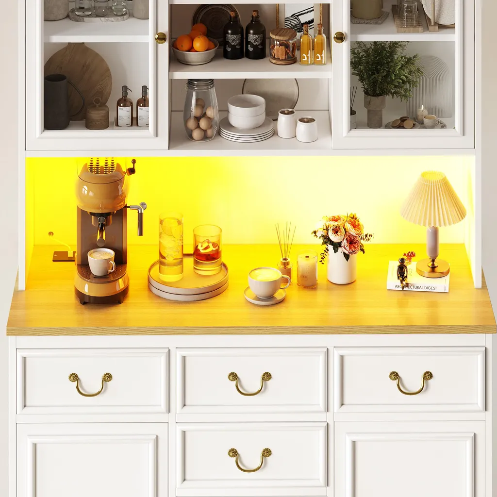 Meuble de cuisine avec prises USB intégrées et vitrine LED - 180 cm