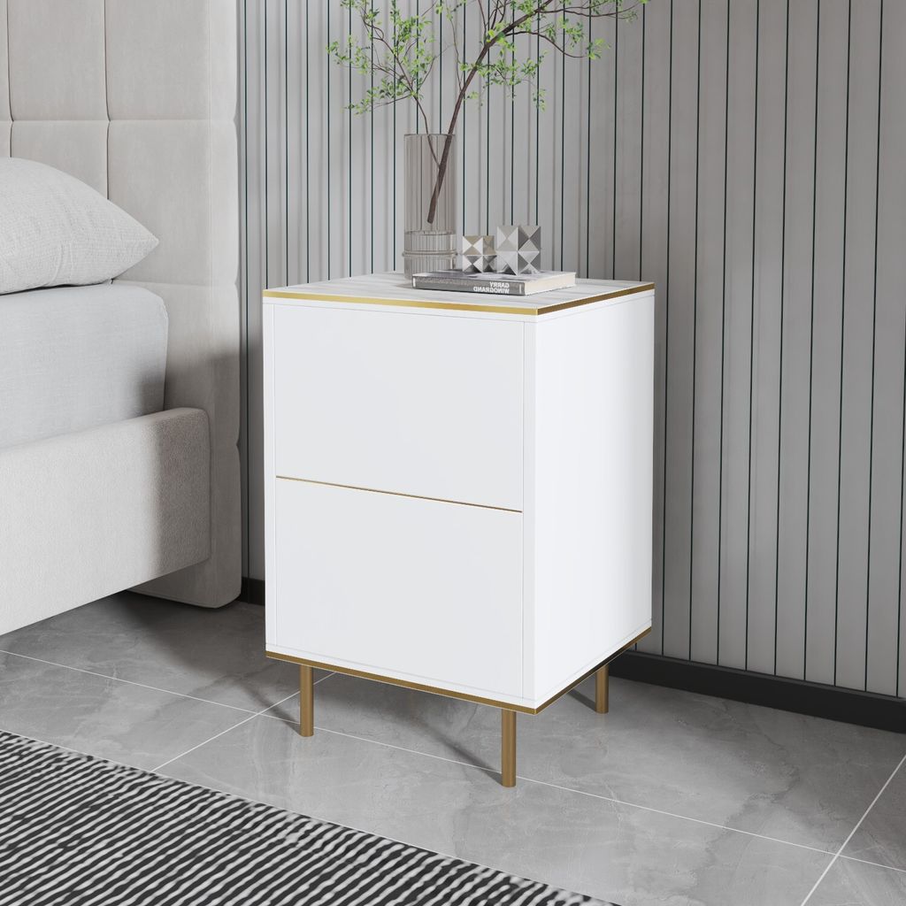 Skye Decor, Imaj - Marble, White, Nachttisch, Weisser Marmor, 100 % MELAMINBESCHICHTETE SPANPLATTEN, 40 x 35 x 60 cm