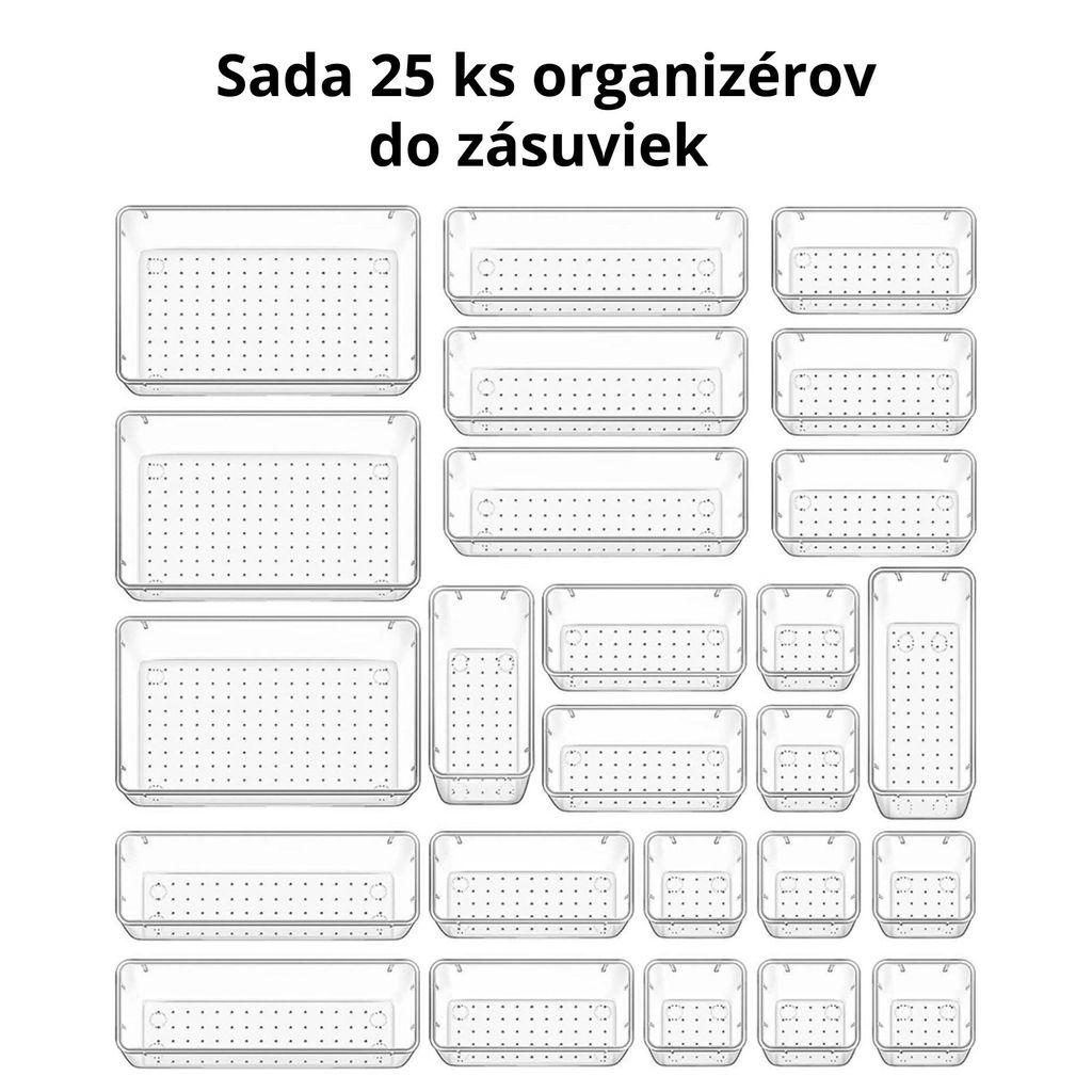 Sada 25 ks organizérov do zásuviek – priehľadné plastové Obrázok produktu 
