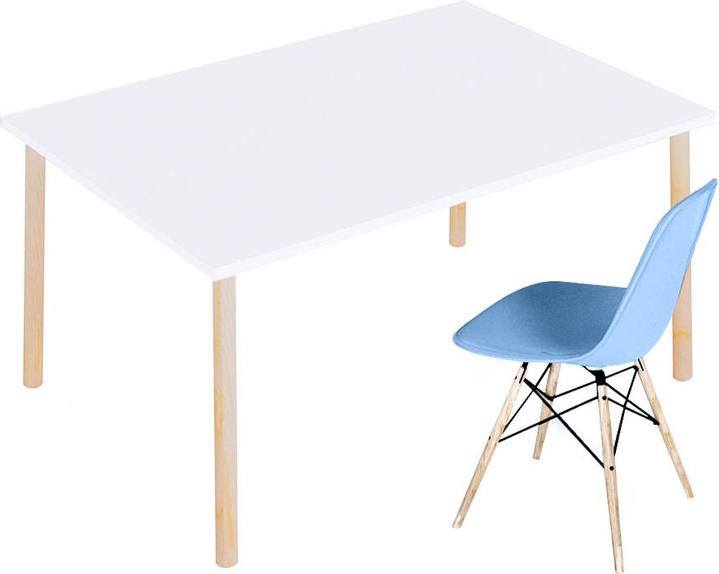 Kindertisch weiß 84x58 + Stuhl blau