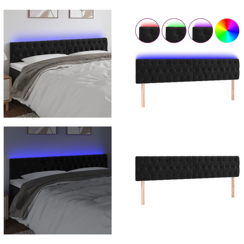 The Living Store LED Kopfteil Schwarz 180x7x78/88 cm Samt
