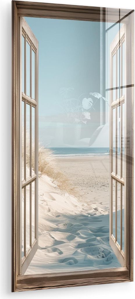 MuchoWow Glasbilder - Bilder auf Wandbild - Foto auf Glas Aussicht - Hochgras - Dünen - Meer - Landschaft 40x80 cm Wanddekoration aus Glas - Acryl...