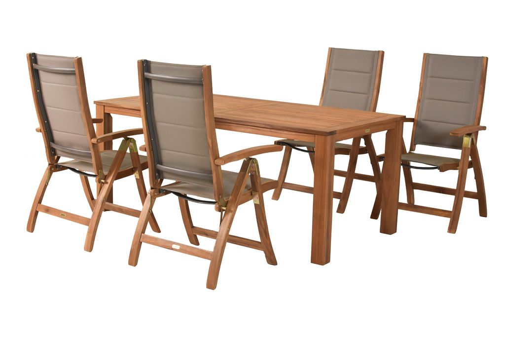 Merxx Gartenmöbel Set Acapulco 5tlg., 4 Klappsessel, Tisch 185 x 90 cm - Akazie/Textil