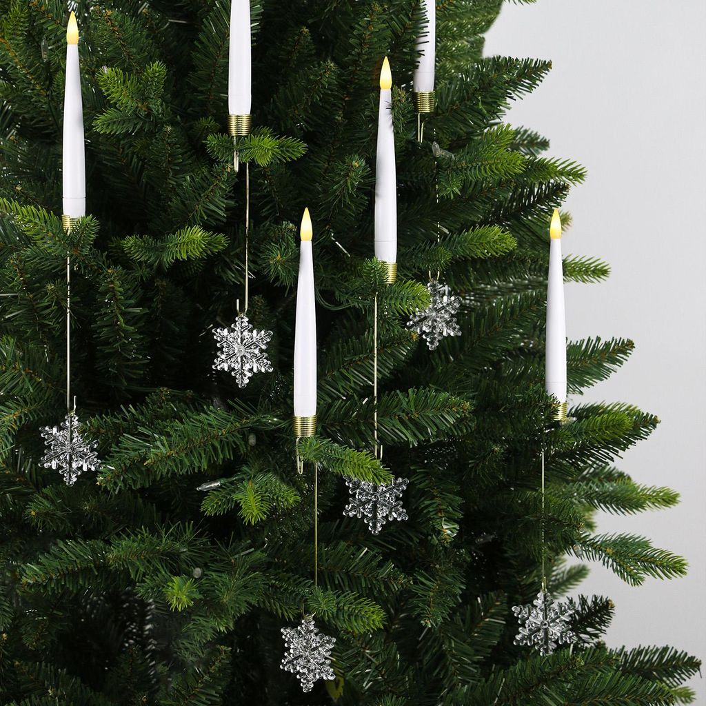 LED Weihnachtsbaumkerzen mit Kunststoff-Schneeflockendekor12 pcs Led Kerzen mit FernbedienungFlammenlose Tafelkerzen mit Timerfunktion,für Weihnac...