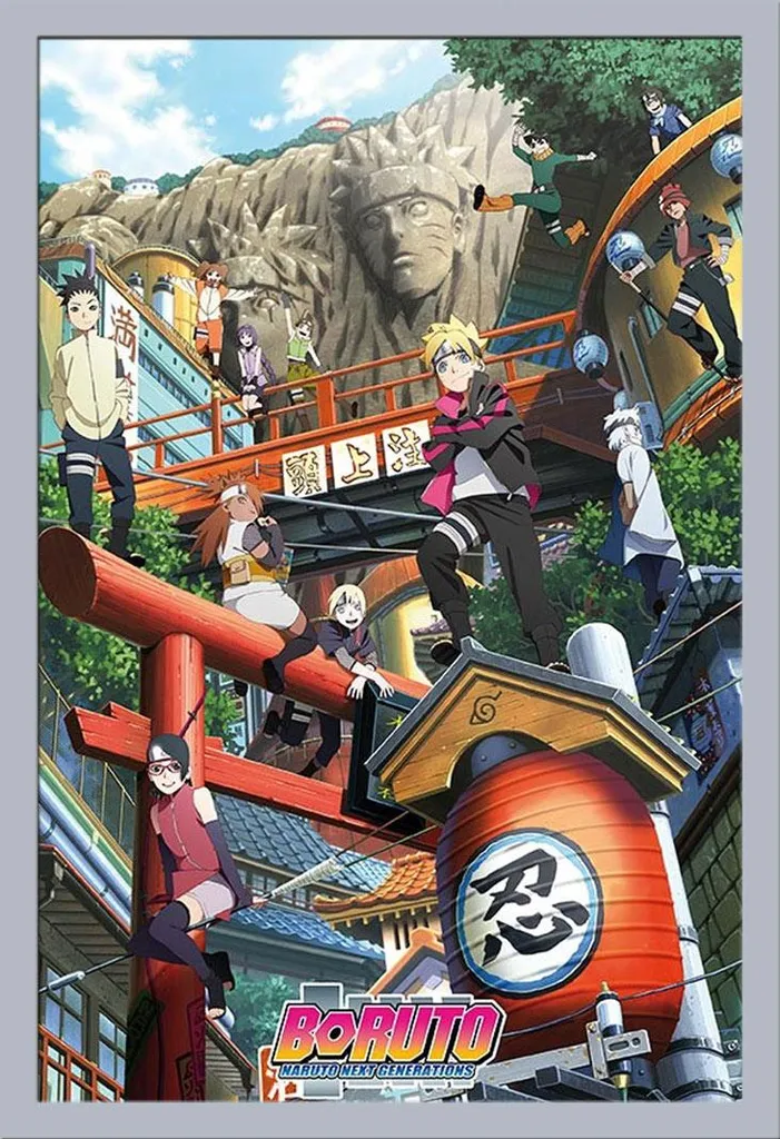Poster Boruto Konoha Group & Cornice Shinsuke Argento Vetro Acrilico