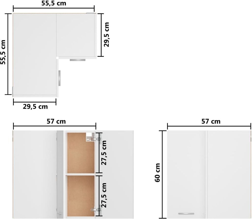vidaXL Narożna szafka ścienna biała 57x57x60 cm płyta Zdjęcie produktu 7