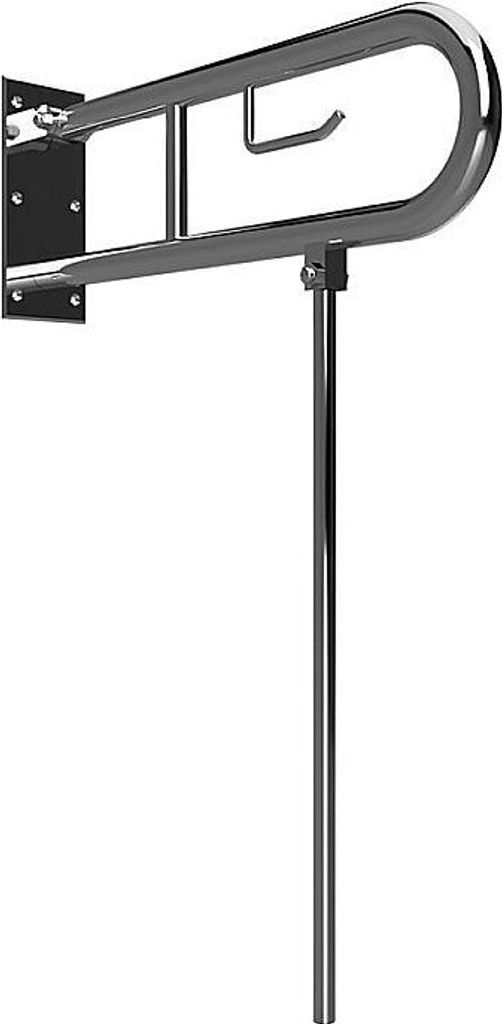 BELP Stützklappgriff in U-Form mit Standfuß & Toliettenpapierhalter Edelstahl gebürstet 100x800x766 mm, 120 kg Traglast für Bad & WC >> zum Bohren