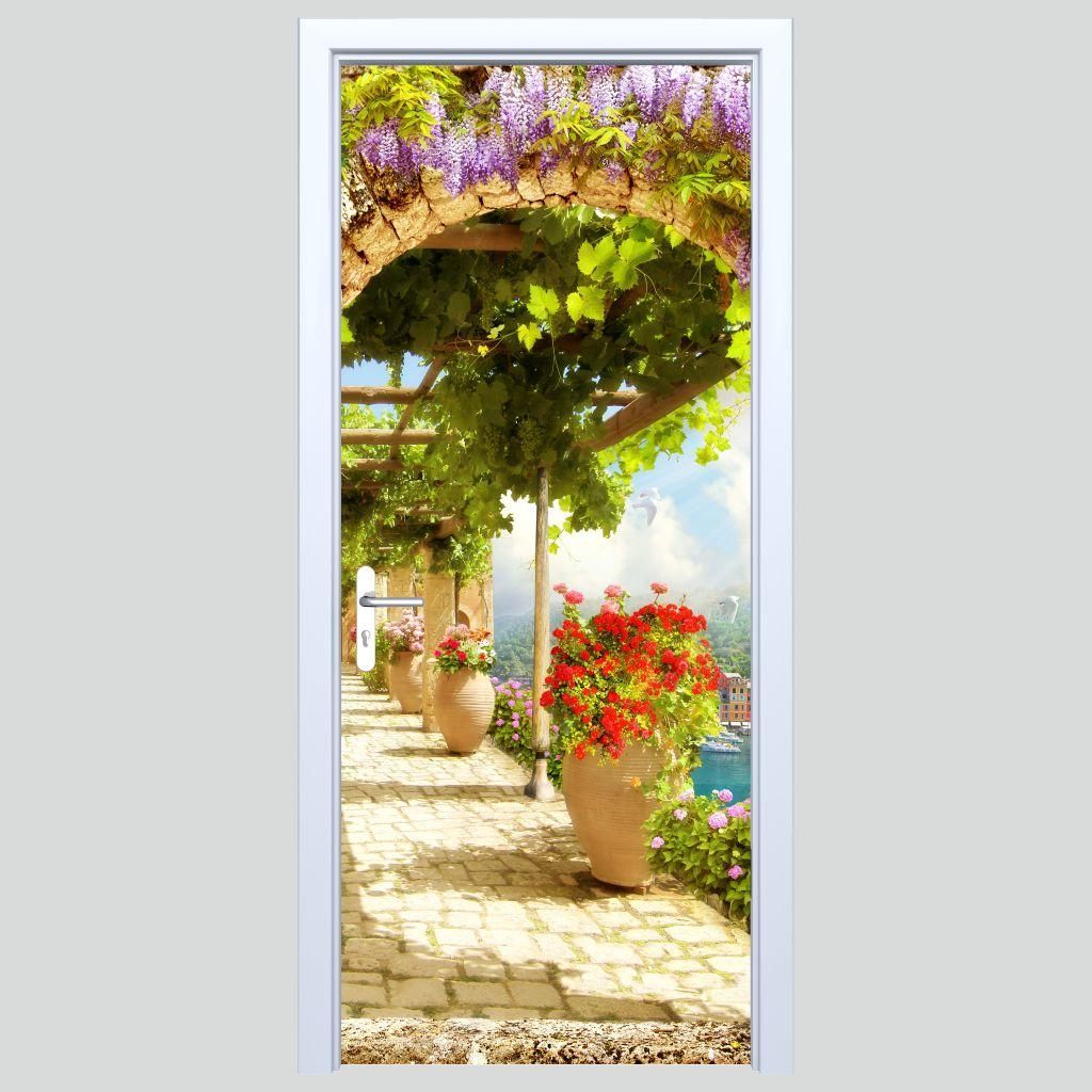 Türaufkleber aus Stoff - Weg zwischen Blumen 303PD