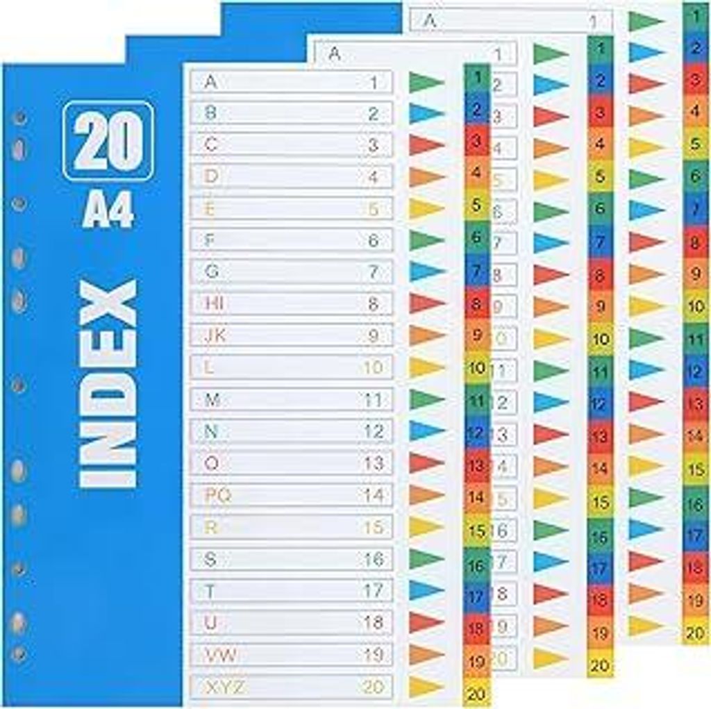 3er 20-Teilig Ordner Register A4 Plastik Bunt, Aktenordner Trennblätter, 1-20 Indexteiler, Extra Breit PVC Trenn-Blätter Mit Mehrfach Gelochten, ...