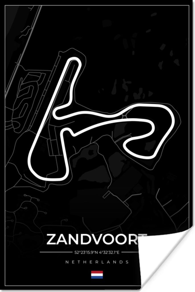 MuchoWow Poster Formel 1 - Rundkurs Zandvoort - Rennstrecke - Niederlande - Schwarz 20x30 cm - Papierdruck