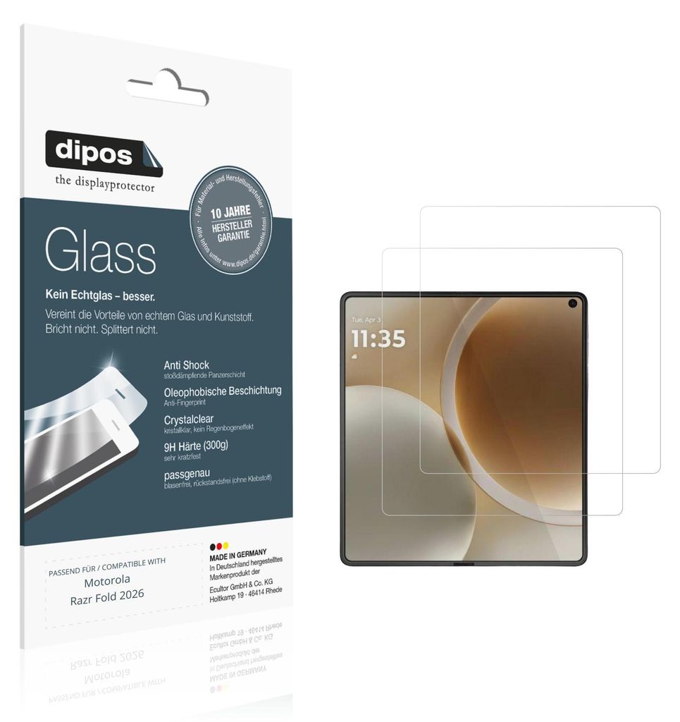 2x Schutzfolie für Motorola Razr Fold 2026 Aussenseite - Anti-Shock 9H Folie dipos Glass Kunststoffglas