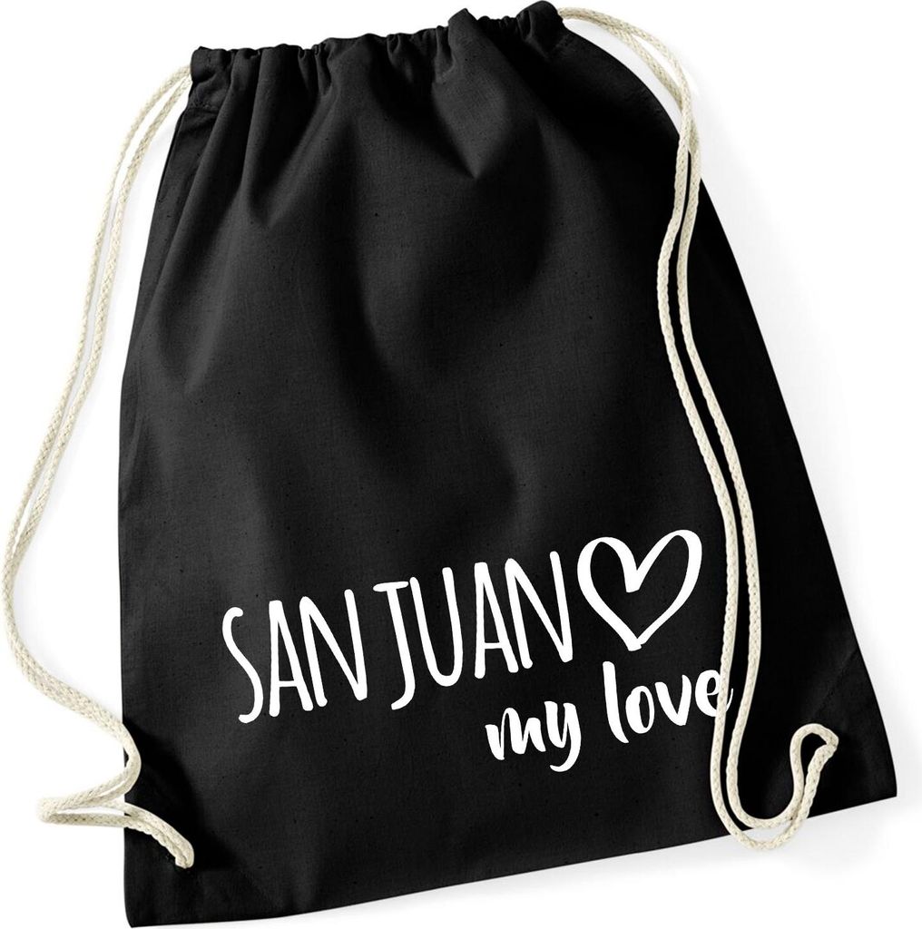Huuraa Turnbeutel San Juan my love 12 Liter Black Baumwolle Rucksack Geschenkidee