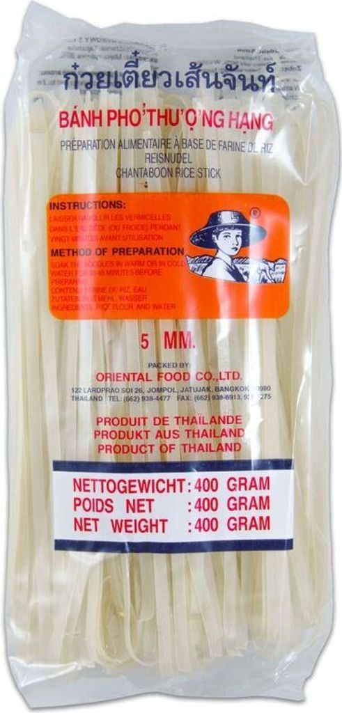 5er Pack - FARMER Reisnudeln, 5mm breit (5x 400g) Banh Pho | Bandnudeln aus Thailand | Rice Noodle