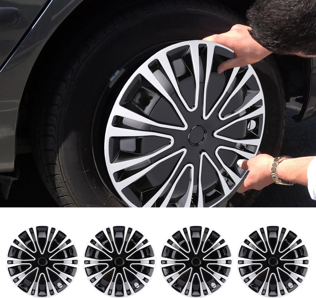 4 Stück 15-Zoll-Radkappen, vollständiger Schutz, stilvoller Look, universelle Passform, zum Aufstecken, R15-Felgenabdeckung für die meisten Auto...
