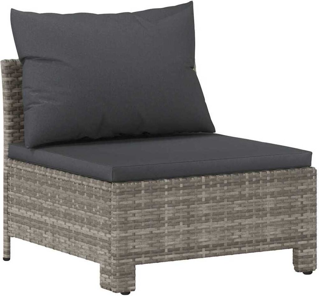 vidaXL Garten-Mittelsofa mit Kissen Grau Poly Rattan