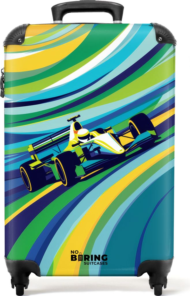 NoBoringSuitcases.com Koffer Handgepäck Trolley Rollkoffer Kleine Reisekoffer mit 4 Rollen - Formel-1-Auto auf gestreiftem Hintergrund - Cabin S...