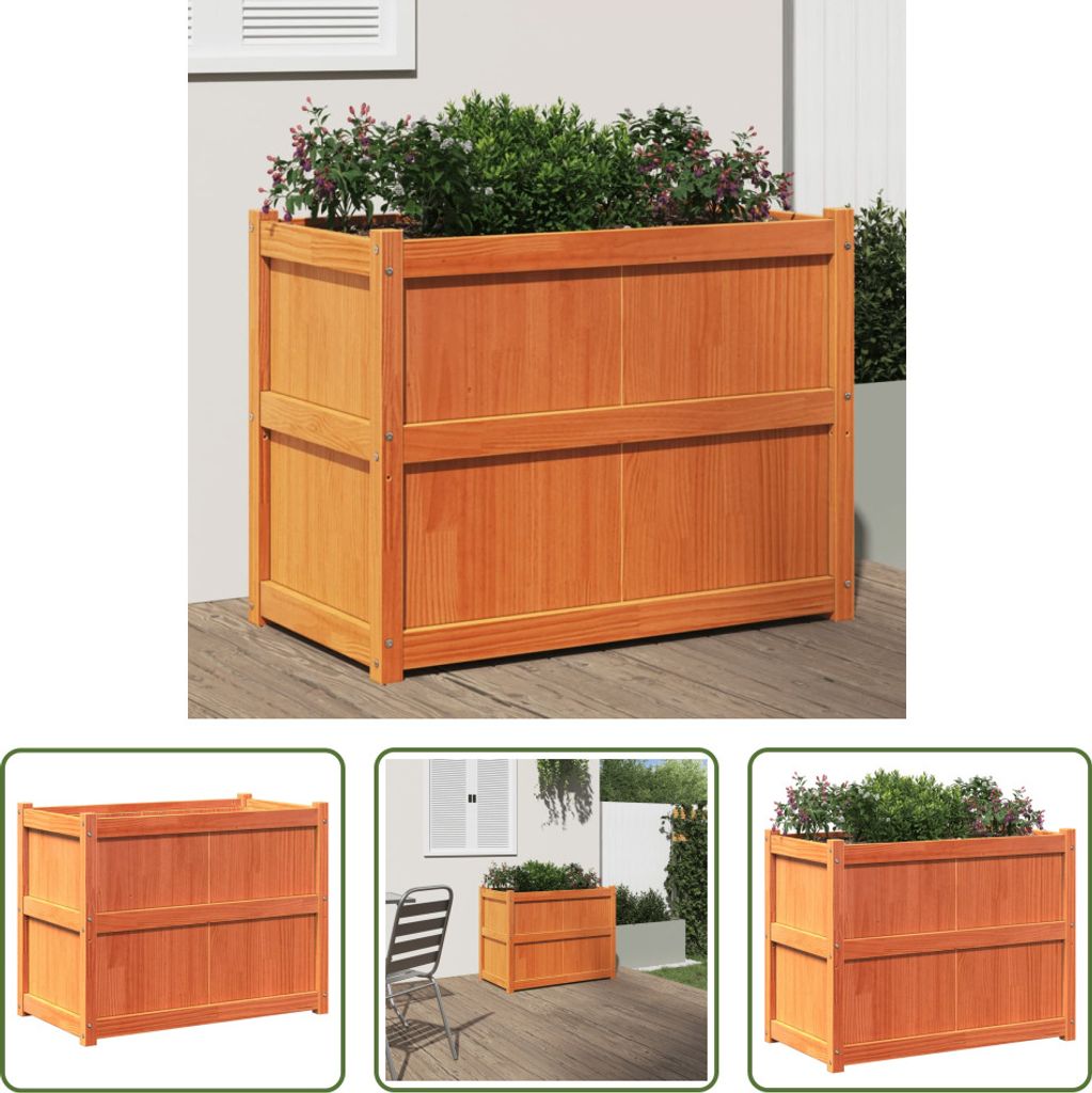 The Living Store Pflanzkübel Wachsbraun 90x50x70 cm Massivholz Kiefer