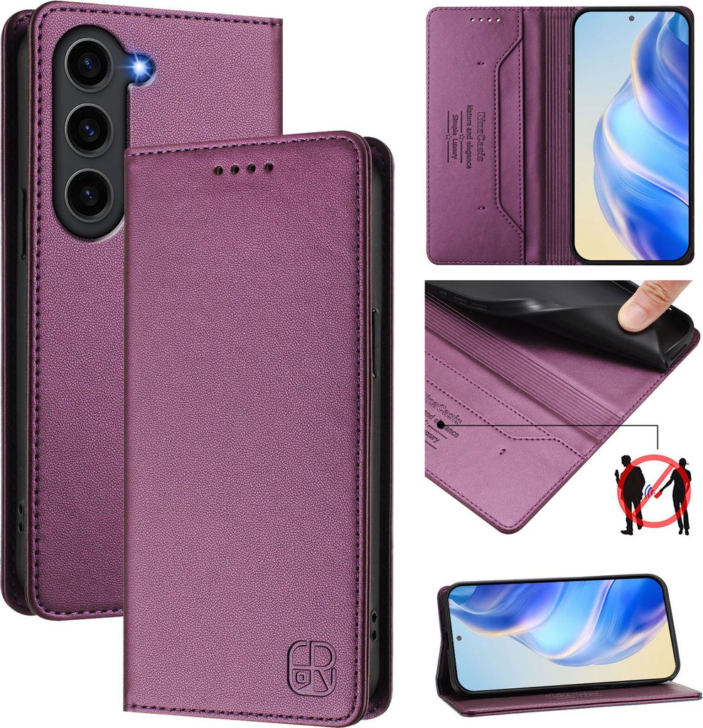 Lederhülle für Samsung Galaxy S23 Hülle Flip Brieftasche Kartenfächern Ständer Schutzhülle Lila