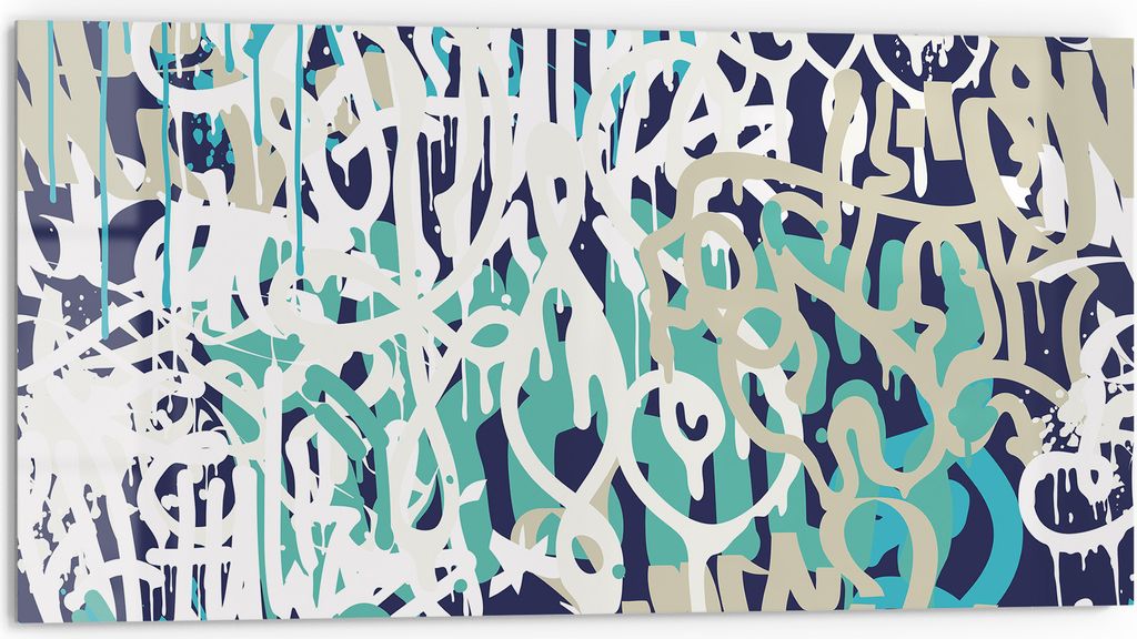DEQORI Küchenrückwand Glas 80x40 cm 'Kalligrafie Chaos' Spritzschutz Bad Rückwand Küche