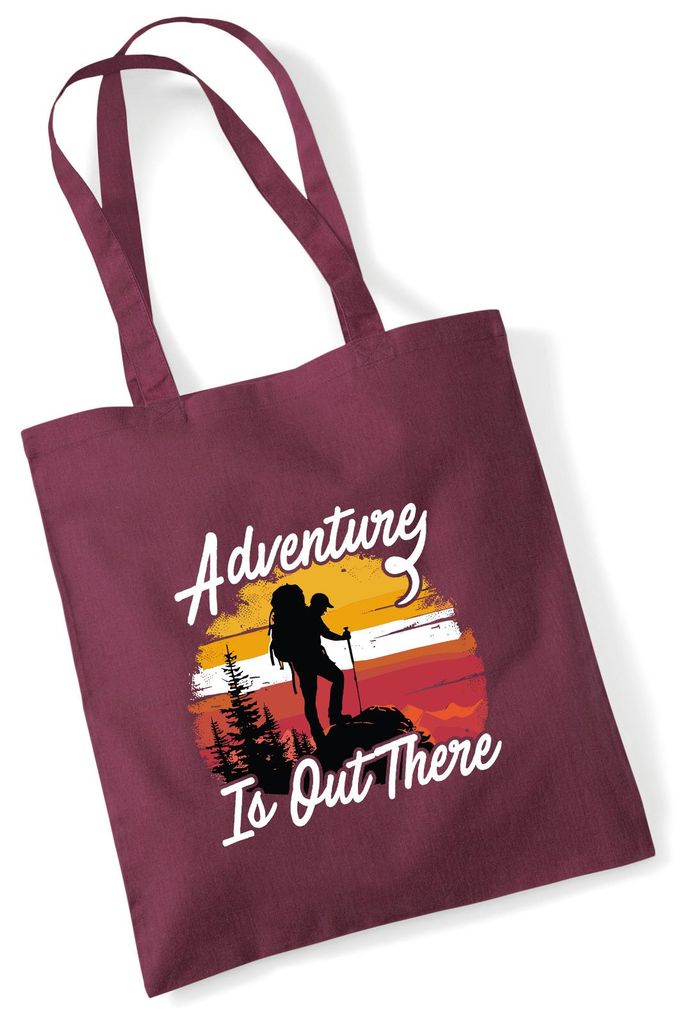 Huuraa Jutebeutel Adventure is out there Backpacking 10 Liter Burgundy Baumwolle Tasche Geschenkidee