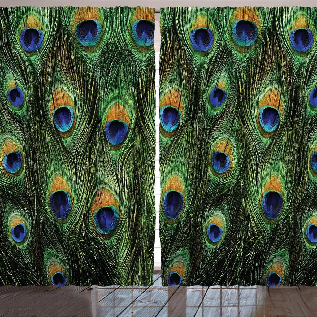 ARANDE Tenda Peacock, Peacock Fornisce Immagine ravvicinata di animale esotico tropicale Grafica con piume, 280 x 260 cm, Verde senape Navy