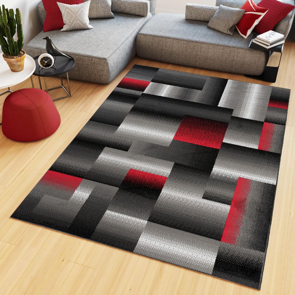 Tapiso Teppich MAYA Modern Schwarz Grau Rot Schlafzimmer 130 x 190 cm
