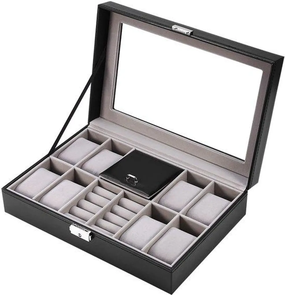 Boîte anti-poussière pour 8 montres et bijoux, protection cuir noir