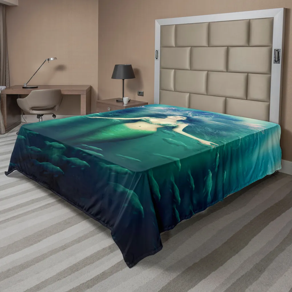 Drap-housse sirène confortable vert aqua et lilas, textile haute qualité